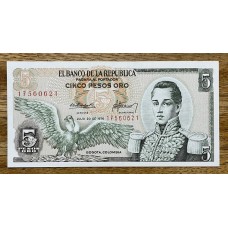 COLOMBIA 1976 BILLETE DE 5 PESOS SIN CIRCUAR UNC